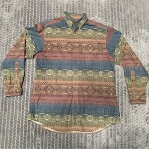 Woolrich Shirt Mens Large Multicolor Long Sleeve Flannel Aztec Southwest Western